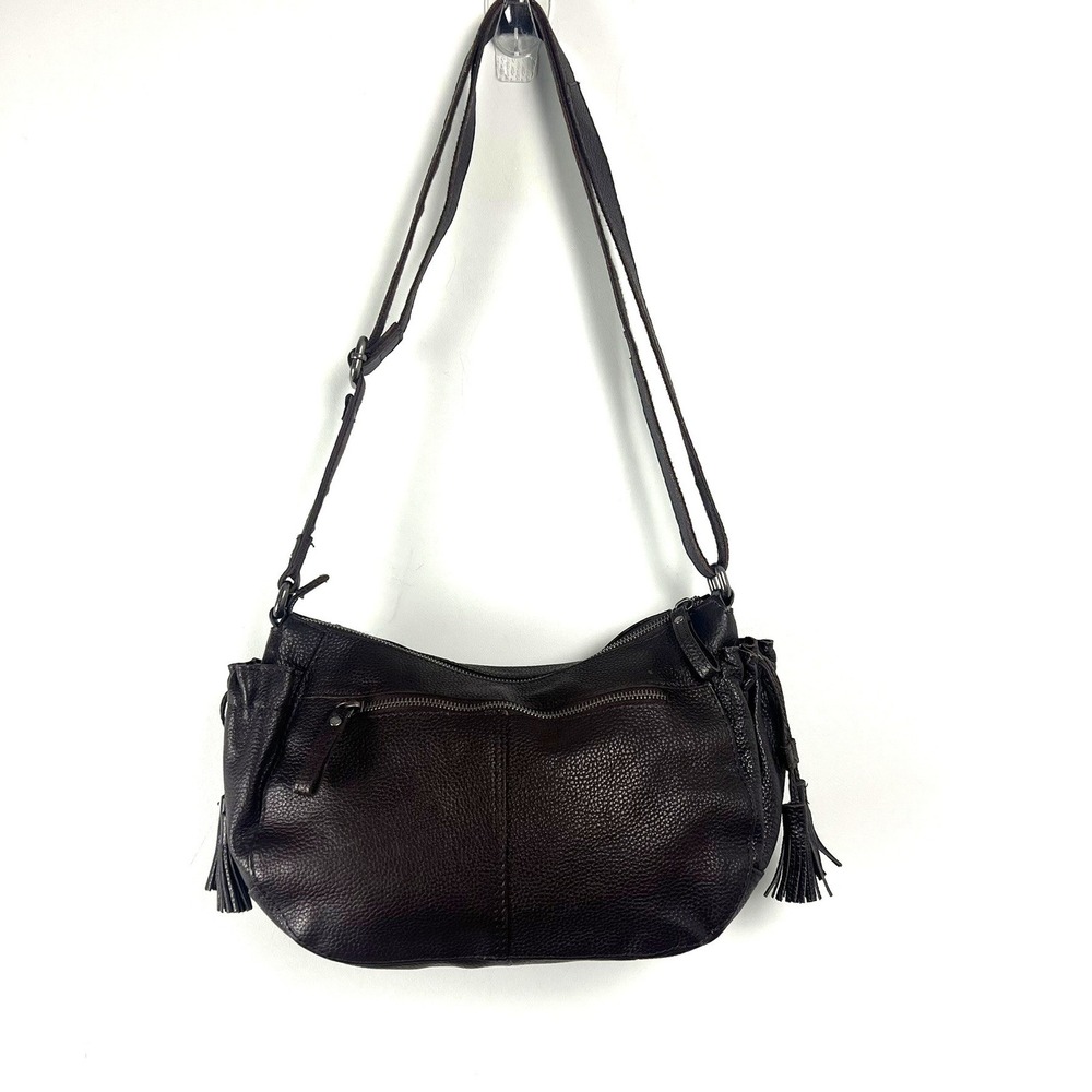 Spikes & Sparrow Dark Brown Leather Shoulder Bag Tassel Hobo Y2k Academia Travel